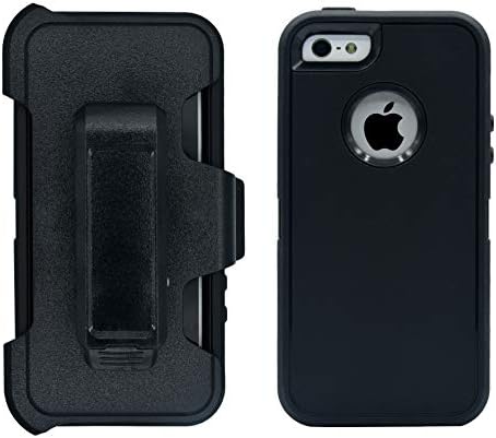 Калъф AlphaCell, който е съвместим с iPhone 5 / 5S / SE () | Защитно фолио за екран 2 в 1 и чанта-кобур | за Защита на цялото тяло Военни клас с клипс за колан за носене | Защитен калъф за защита от падане и удари