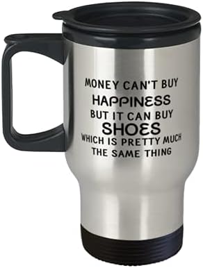 Забавна Пътна Чаша за обувки, Щастието не се купува с Пари, Но на Тях Може да се Купи Обувки, за Любителите на Обувки Пътна Чаша от Неръждаема Стомана за 14 грама с кап?