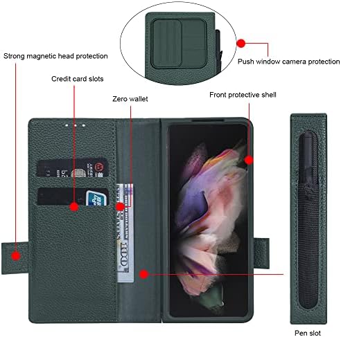 Gogobuy за Samsung Galaxy Z Fold4 Fold 4 Калъф с Притежателя на S Pen, флип-надолу Кожена Прибиращият се капак, Защита на екрана на Камерата, устойчив на удари Джоба за карти, Поставка, Многофункционален калъф За Телефон,