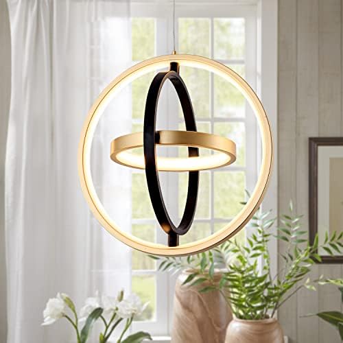 DotoKotl модерна led полилей САМ креативна полилей регулируема подвесная полилей кръгъл пръстен 3 пръстени 4000K топло бяла светлина за спални трапезария кухня остров зала черното злато (D = 11,8)