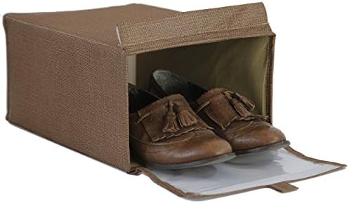 Комплект от 4 Обувки кутии XL за организация на гардероба с Прозрачен прозорец (Кафяви платно)