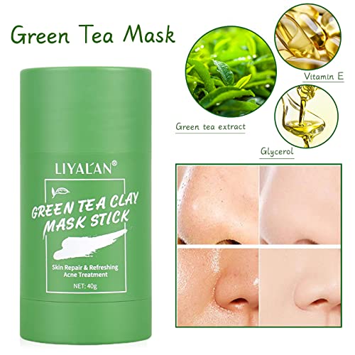 Маска за лице-стик от зелен чай LIYALAN и Розова маска-Стик (2 опаковки), За дълбоко почистване, Премахване на черни точки, Осветляющая Кожата Маска за лице, Пречиства по?