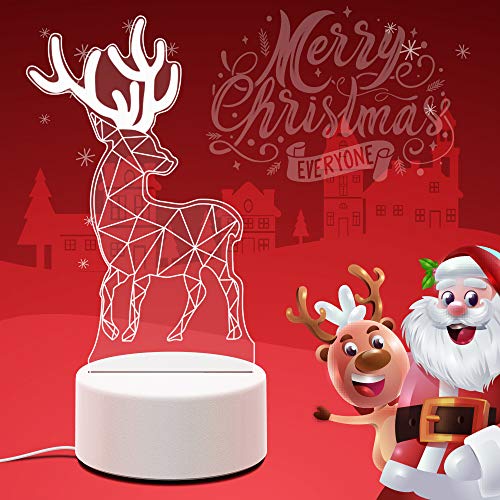 3D Иллюзионные Играчки Ночникдля Деца, АКИВИДА 3D Коледен Елен Лампа с Три Шарени Декор Лампа-Добрите Подаръци за Момчета и Момичета на рождения Ден на Бала Фестивал за Хелоуин Коледа