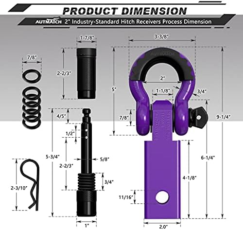 Приемник За благополучно AUTMATCH, 2 Инча, с D-образна скобой 3/4 инча и стопорным штифтом за ремарке благополучно 5/8 инча, комплект приемник за тежки условия на експлоатация с тегло 45 000 паунда за възстановяване