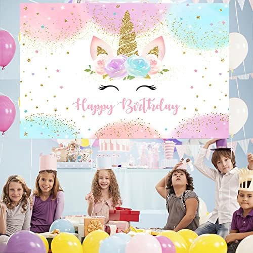 HGH Rainbow Unicorn Фон честит Рожден Ден Банер Украса за Парти по случай рождения Ден за Момичета Акварел Цветен Блясък на Звезди Гледна Аксесоари За Торта с Единорогом Студиен Подпори