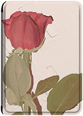 Кожен калъф за Kindle Paperwhite 11-то поколение 2021-Автоматично събуждане / заспиване -устойчив на удари ултра тънък Защитен калъф от изкуствена кожа За 6,8 Kindle Paperwhite 5-Живопис с маслени бои с едно цвете Червена