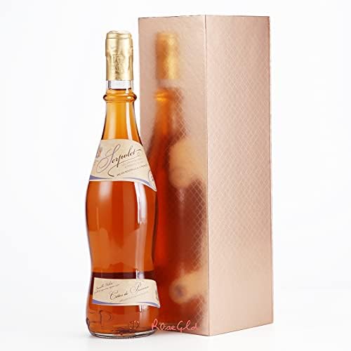 Подаръчни кутии за вино ROSEGLD 2 13x4,1x3,8 инча, Подаръчни Кутии за бутилки Ликьор и шампанско, Сгъване, Подаръчни кутии с магнитна закопчалка (Гланц розово злато с решетка на консистенция)