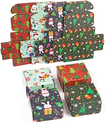 Малки коледни Подаръчни Кутии Soxuding С Капаци, 24 опаковане на коледни Кутии за доставка на размера на 4x4x2 инча, Подаръчни кутии от Велпапе и картон, Подходящи за рециклиране, За малкия бизнес (Коледен микс от 24