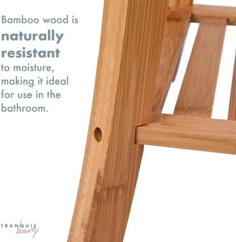 Tranquil Beauty 2-Ярусная Бамбук Пейка за душ с рафтове за съхранение и Дръжки - Дървен Стол за баня - Дървен стол за баня за сядане и съхранение на