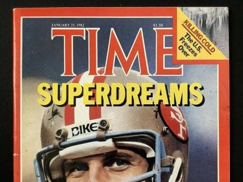 Джо Монтана подписа договор с списание Time 25/1/82, ОТСТРАНЕН ЕТИКЕТ 49ers HOF Autograph JSA - Списания NFL с автограф