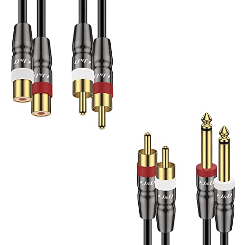 Комплект стереокабелей J & D RCA, Двоен кабел за Свързване 1/4 инча 6,35 мм TS Male-Dual RCA Male и Удлинительный кабел 2RCA Male-2RCA Female, 3 Метра