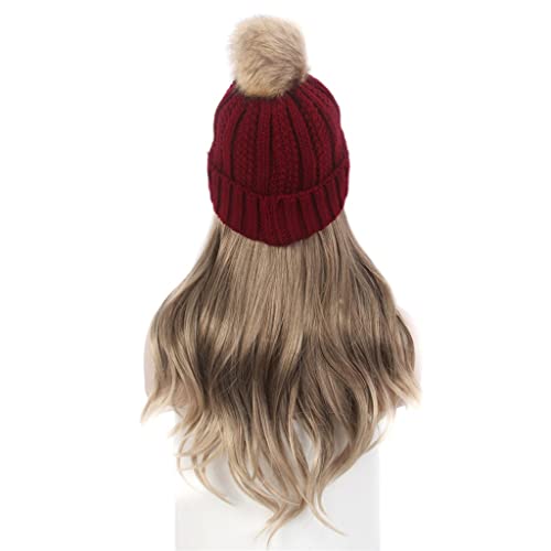 модни европейската и американската дамска шапка за коса, дълги къдрави коси златна перука и червен вязаная хет-перука