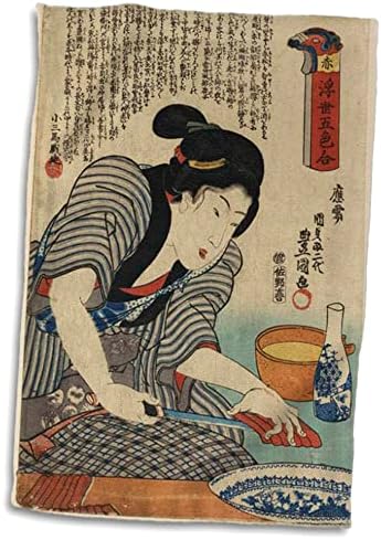 3dRose Florene Азиатски Изкуството - Японската Дама Подготвя Рибни Кърпи (twl-51487-1)