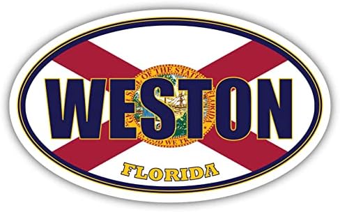Уестън Сити Флаг на щата Флорида | Флаг на щата Флорида, Окръг Broward Овална форма Цвят на щата Стикер Върху Бронята на Колата Стикер 3x5 инча