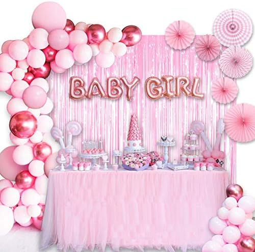 Декорации за детската душа за момичета: 10 инча балони за малки момичета, 129 бр. розови вечерни декорации са перфектни за вашия детската душа