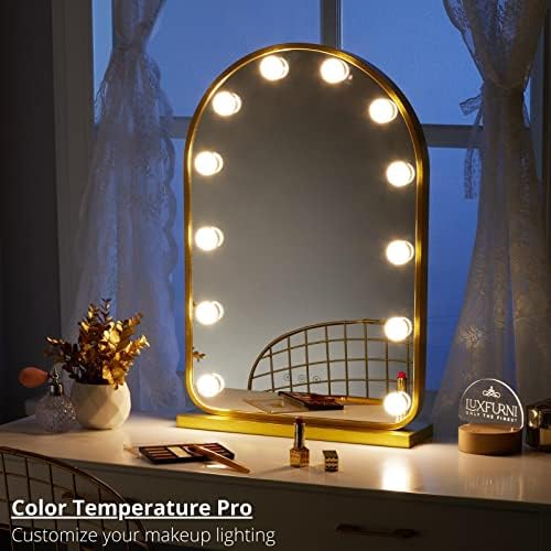 Тоалетен огледало LUXFURNI с подсветка за грим, Големи огледала с холивудската подсветка, Интелигентно Сензорно управление, 3 Режима на цветното осветление