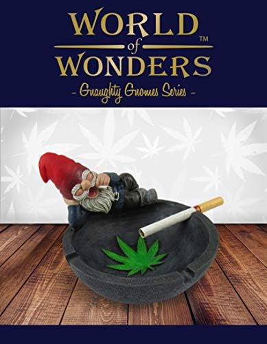 World of Wonders - Серия Gnaughty Gnomes - Smokin' Good Time - Коллекционный Джудже-Стоунър с пепельницей с релефен акцент под формата на листа марихуана, аксесоари за пушачи, 420 Home Decor Bar Accent, 4,75 инча