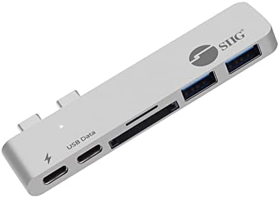 Адаптер hub SIIG Thunderbolt 3 USB Type C за 13 , 15 MacBook Pro - видео Резолюция 5k, скорост на трансфер на данни 40 Gbit/сек - USB Порт C за пренос на данни, 2 USB 3.1, слот за четене на карти SD / Micro SD - сребърен