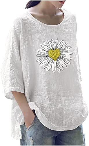 Дамски Модни Свободна Тениска с кръгло деколте и 3/4 ръкав с принтом, Пуловери, Блузи, Удобни Меки Пролетни Блузи с кръгло деколте