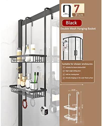 Висящ Органайзер за съхранение на душ кабини над вратата с 2 кошници, 2 куки - Полк за душ за баня - Побира шампоан, балсам, сапун, кърпа, гъба (Цвят: стил b, размер: 31 * 14,5*