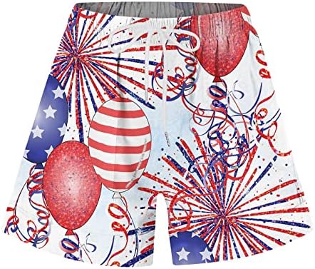 JOAU / Дамски Ежедневни Летни къси Панталони с Еластичен Колан и Принтом Американското знаме на съвсем малък, с Къси Панталони в Деня на Независимостта с Джобове