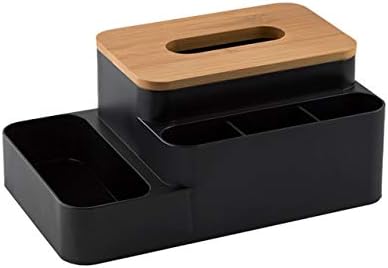 Anncus Многофункционален домашен кутия за съхранение на пластмасови дървени салфетки, органайзер за офис бюрото, кутия за съхранение на козметика, контейнер за дребни неща (Цвят: черен)