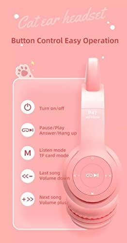 Безжични Слушалки Cat Ear с led подсветка, Хубаво Обзавеждане Bluetooth-слушалки с микрофон (Розов)