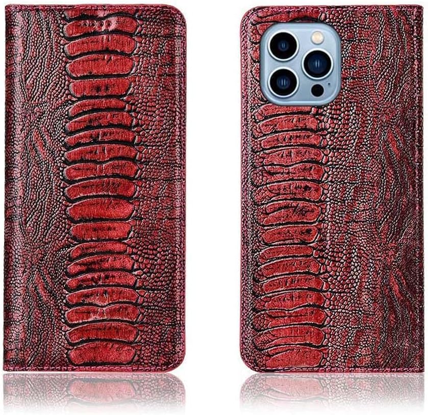 Шарнирен калъф за мобилен телефон с консистенция на щраус от ТРДЫБСКА, за Apple iPhone 13 Pro (2021), 6,1-инчов Кожен калъф-книжка с магнитна стойка [Държач за карти] (Цвят: червен