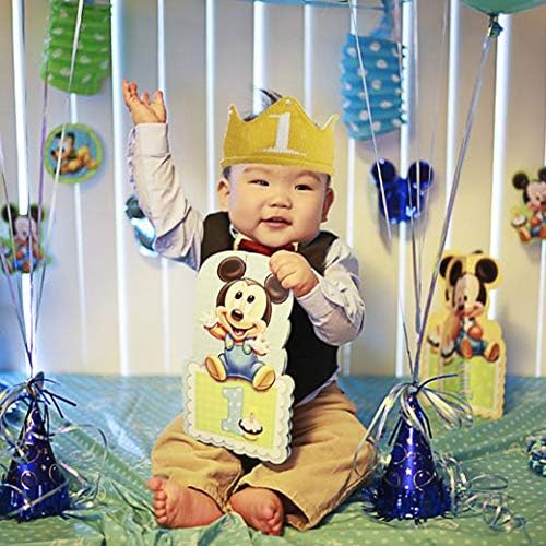 Вязаная Шапчица Lujuny на 1-ви Рожден Ден - Шапчица-лента за глава с Корона Happy Baby Crown за Фотосесия в Празничния Костюм