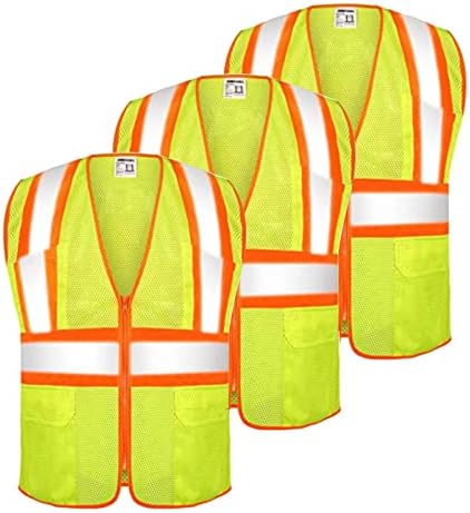 SIMGOAL Светлоотразителни Жилетки за Безопасност висока видимост джоб, Дишаща Жилетка без ръкави с висока видимост на 360 °, Жълто и Оранжево