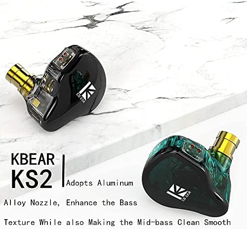 Ушите KBEAR KS2, Стерео слушалки в ушите H HIFIHEAR IEM 1BA 1DD, ушите Hi-Fi с шумопотискане, хибридни слушалки с подвижен кабел за джогинг и разходка (с микрофон, KS2 Dark) ...