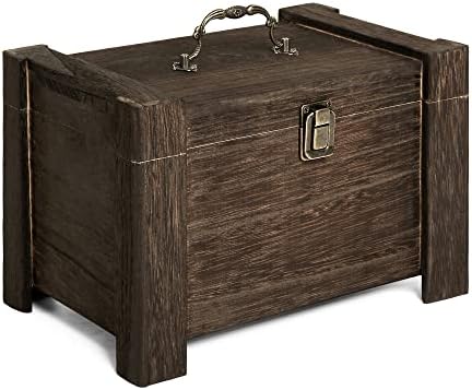 Дървена Ковчег в селски стил с панти капак | 10x6,3x6,6 инча | Декоративна кутия за съхранение с капак – Дървени Сандъка – Ковчег на паметта – Дървена Ковчег за бижута За мъже – Дървена подарък кутия