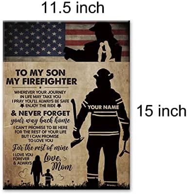 LEXSIVO Пожарникар Син на Домашно Платно, с монтиран на стената Арт Декор на Моя Син Пожарному Подарък От мама Картина 11,5x15 Вдъхновяващи Плакат в рамка, готов да бъде обесен (по избор)