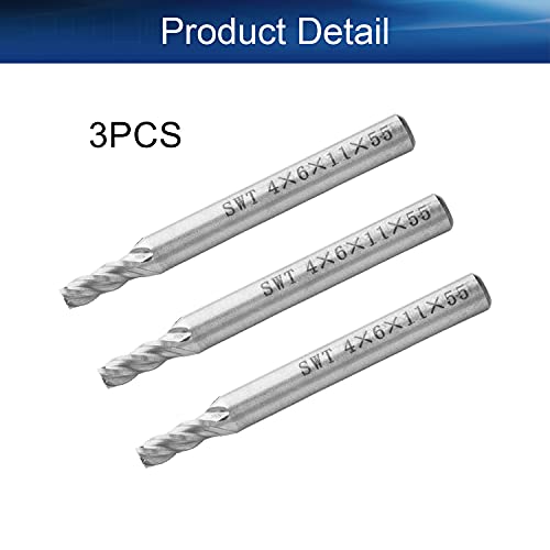 Fresa Bettomshin с директен край с 4 канали, Високоскоростен стомана HSS-AL, Фрези с CNC, 4 x 6 x 11 мм, 3 бр.