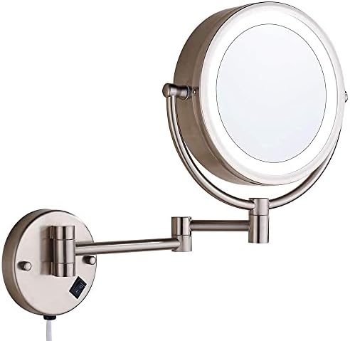 Стенно Огледало за грим Cavoli 9 Инча с led подсветка и 10-кратно увеличение с 3 режима на цветното осветление, Увеличително огледало за тоалетка маса с удлинителем 13-инчов, се захранва от електрическата вилици, мат