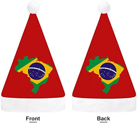 Флаг на Бразилия Карта Коледна Шапка Санта Шапки Коледно Дърво Украса Празничен Декор, Подаръци за Възрастни Жени Семейство Мъже