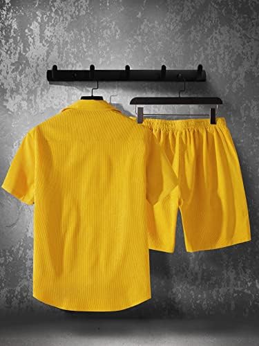 FIOXA / Мъжки облекла от две части, Мъжка Риза с висока Ниско подолом и къси панталони с завязками на талията, Без тениски (Цвят: жълт Размер: Голям)