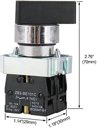 Превключвател за избор на Baomain ZB2-BE101C 22 мм, С фиксиране 2 БЕЗ Три 3-Позиционен Ротационен ключ