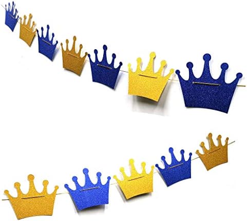 Кралската Синя Корона и Златна Блестящ Хартиен Бантинг-Банера за Принца на Момче Baby Shower Украса за Парти в чест на рождения Ден на Принц 12 карата (Кралско Синьо злато)