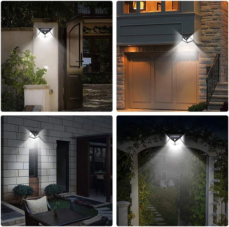 Yi Осветление - Соларни лампи за улиците, 3 режима на осветление, 100 светодиоди, монтиран на стената лампа за сигурност с датчик за движение, водоустойчива IP65 за двор, стълбище, гараж, ограда, веранда (2 бр.)