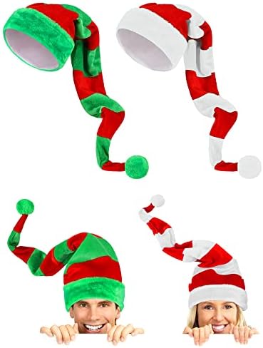 Newcotte/ 2 броя, Коледна Фетровая Шапка на Елф, Дълга Раирана Шапка на Дядо Коледа, Плюшени Коледни Аксесоари за Жените и Мъжете (Елегантен Стил, 35x12 инча)