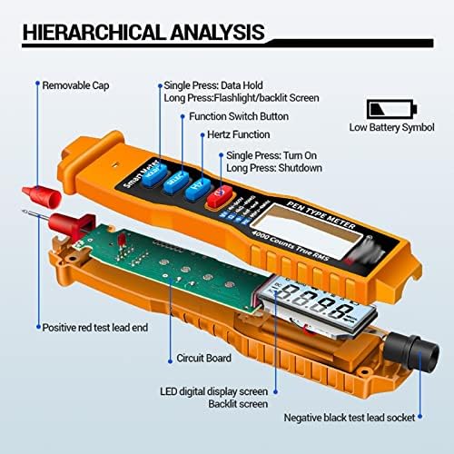Цифров мултицет WDBBY Pen Type Meter 4000 Точки с Безконтактен Измерителем Съпротива на ac/dc напрежение, капацитет, Hz, инструмент за тестване (Цвят: B)