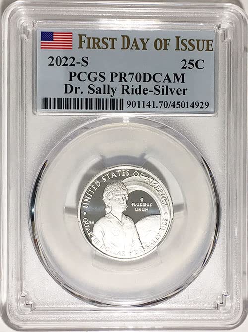 Носителка на сребърен медал от 2022 г. Американската дамски четвърт Dr. Sally Ride Quarter PR 70 DCAM Първия ден на издаване на Етикета PCGS