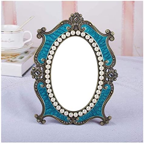 Двустранно Огледало за грим Европейското Тоалетен огледало, огледало за грим с висока разделителна способност, Десктоп Огледало в общежитието, Едностранно огледало огледало (Цвят: синьо)