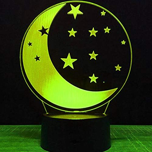 Jinnwell 3D Луната Звезда Нощно Лампа Илюзия Led 7 цвята, което променя Сензорен прекъсвач, Настолни лампи За украса на масата, Акрилна Плосък КОРЕМА База, USB Кабел, Играчка