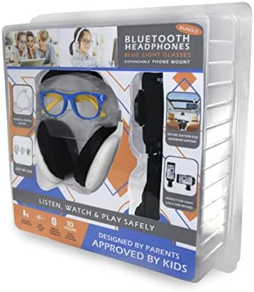 Bluetooth-Слушалки младежки размер + Младежки очила със синя светлина + Универсално закрепване за телефон (червен)