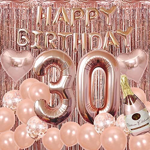 Украса на 30-ия рожден ден за нея от Розово Злато, Вечерни Аксесоари, 30 Украса за рожден Ден за Жените на 30 и Декоративни Балони от Розово Злато