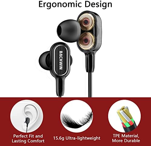 Жични слушалки BACKWIN, Слушалките с шумопотискане Слушалки, съвместими с вашия мобилен телефон/ лаптоп/компютър/ iPad, са Подходящи за всички конектор 3.5 мм, втулки (черн