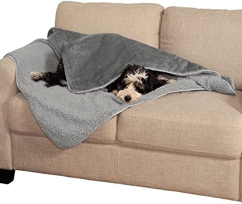 Малко Водонепроницаемое и Саморазогревающееся Махровое одеяло за кучета Furhaven и Шерпа, Може да се пере - Сребристо-сива, Малка