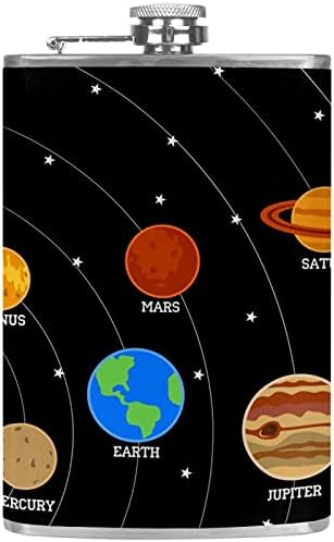 Фляжка за алкохол от Неръждаема Стомана Запечатани с Фуния 7,7 унция в Кожа Джоба една Чудесна Идея за подарък Фляжка - Solar System